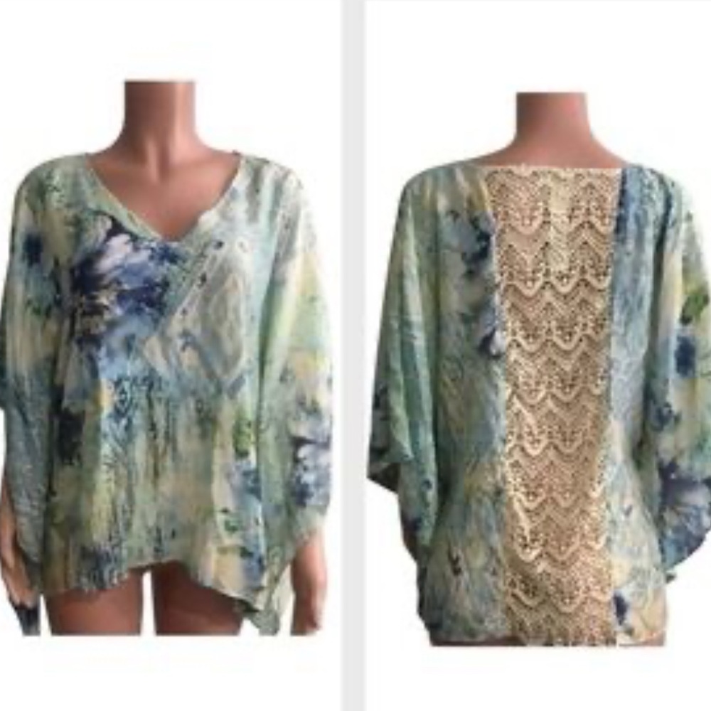 Chico's | Multicolor Blouse with Lace Detail poncho style top